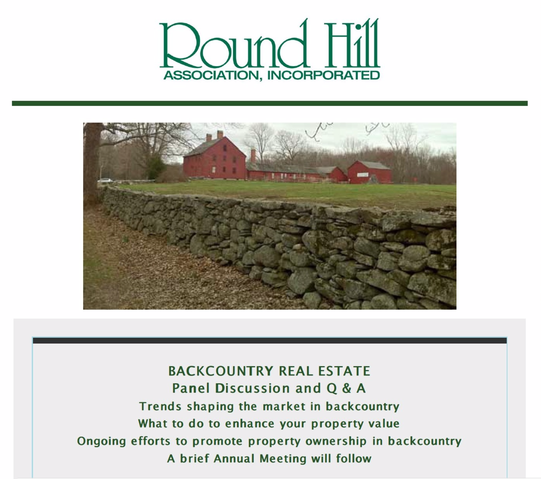 Round Hill Association To Host Forum on Backcountry Real Estate on May